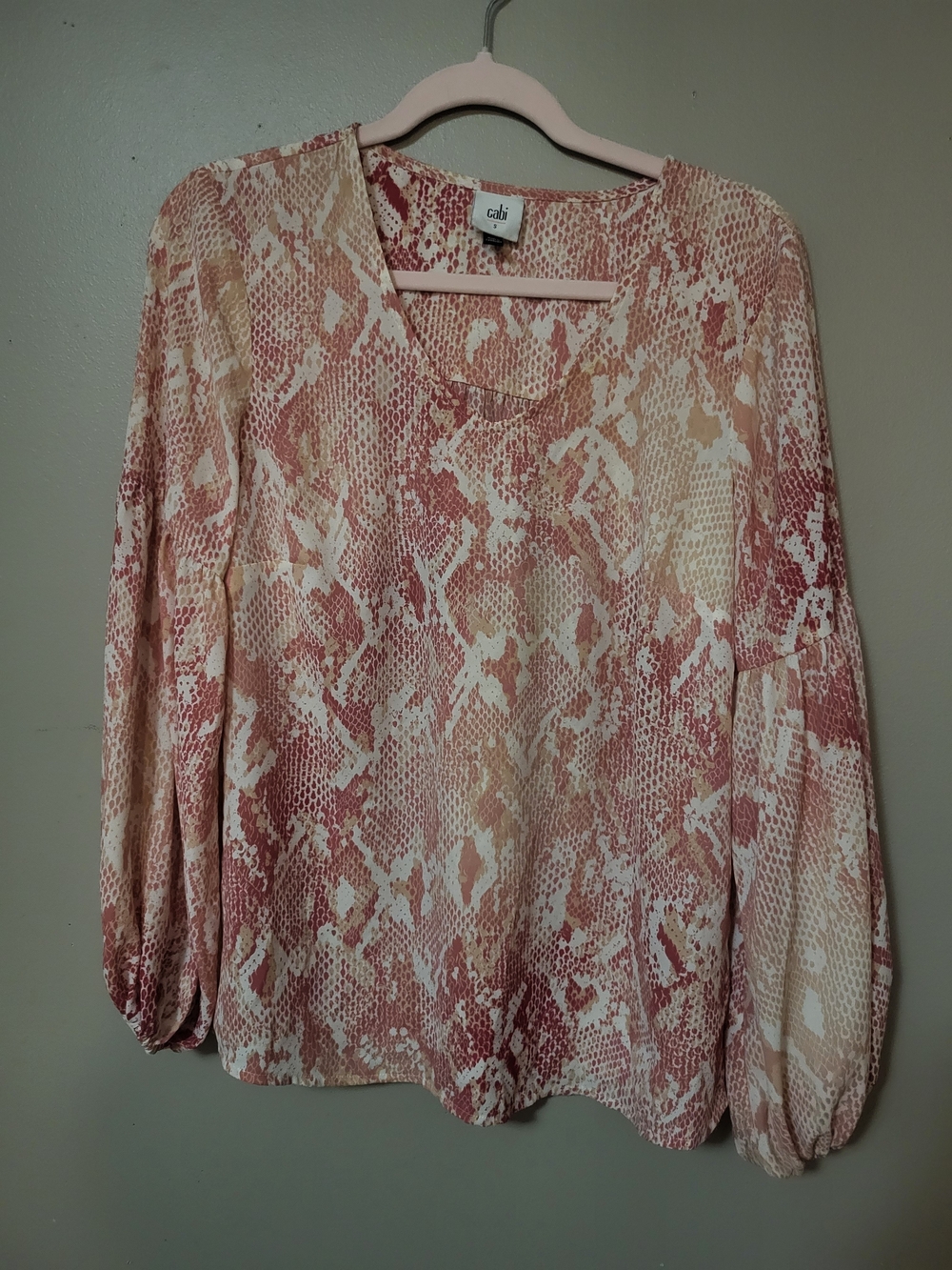 Cabi Pink Snake Print Long-Sleeve Blouse Small
